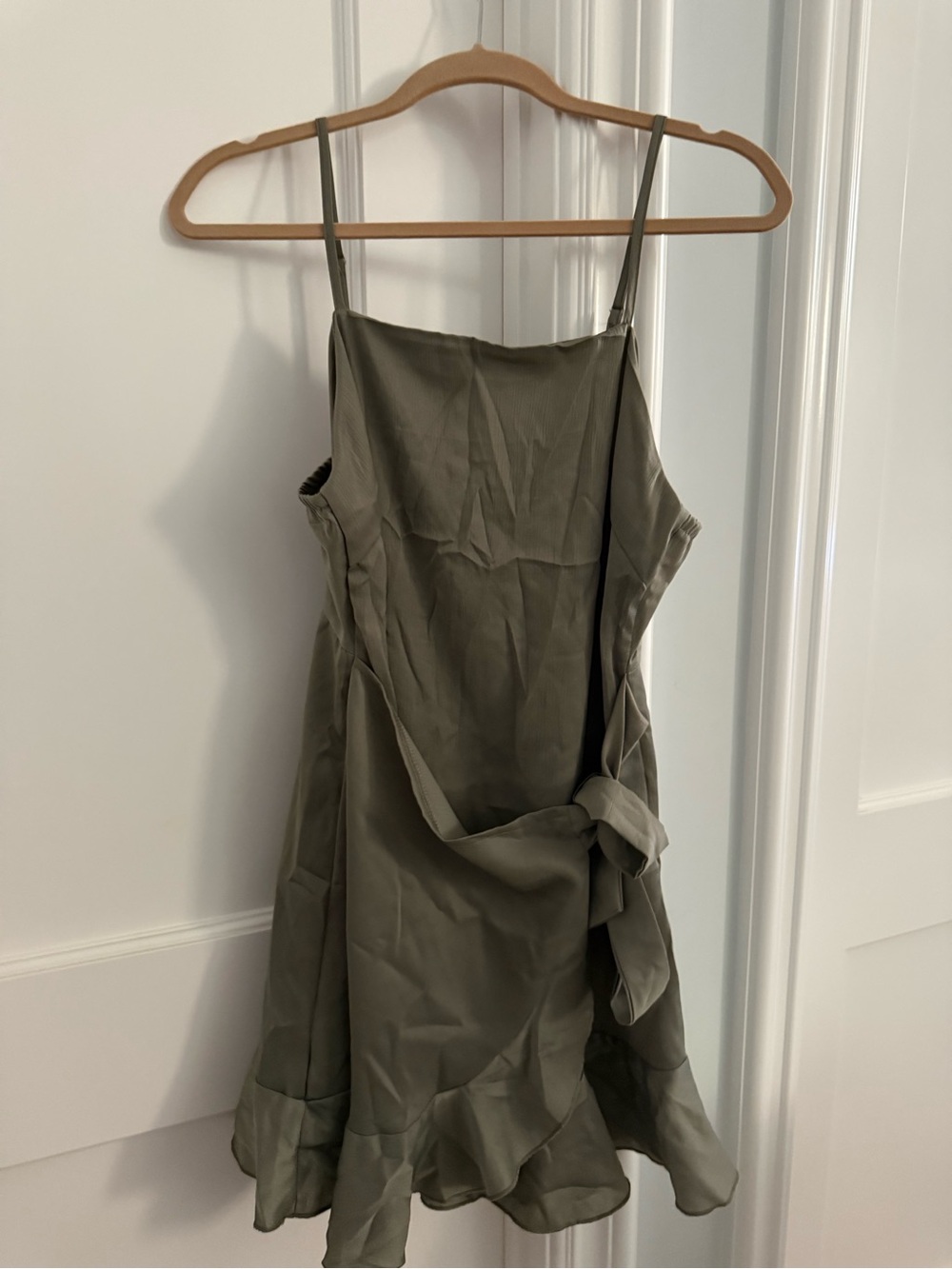 Altar'd State Olive Green Mini Slip Dress with Waist Tie
